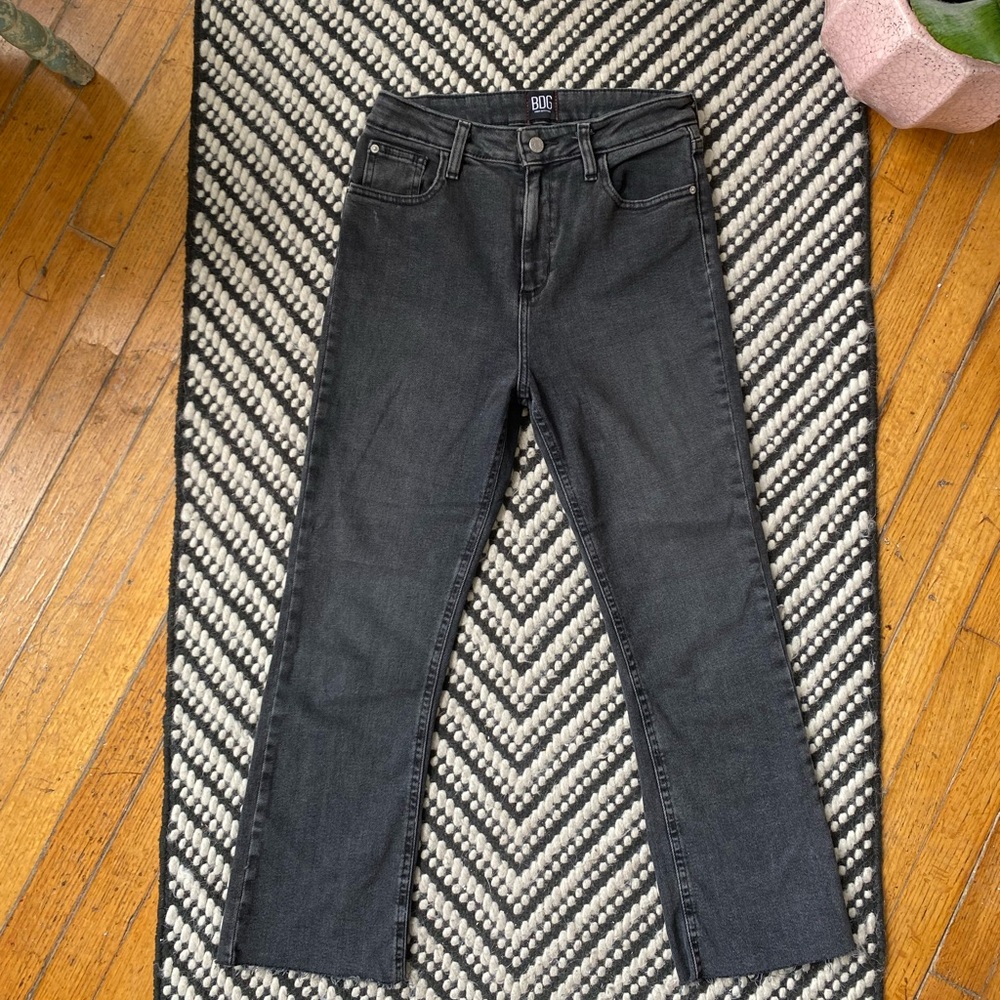 BDG High-rise cropped kick flare jeans. Sz 27, dark gray. No filters used